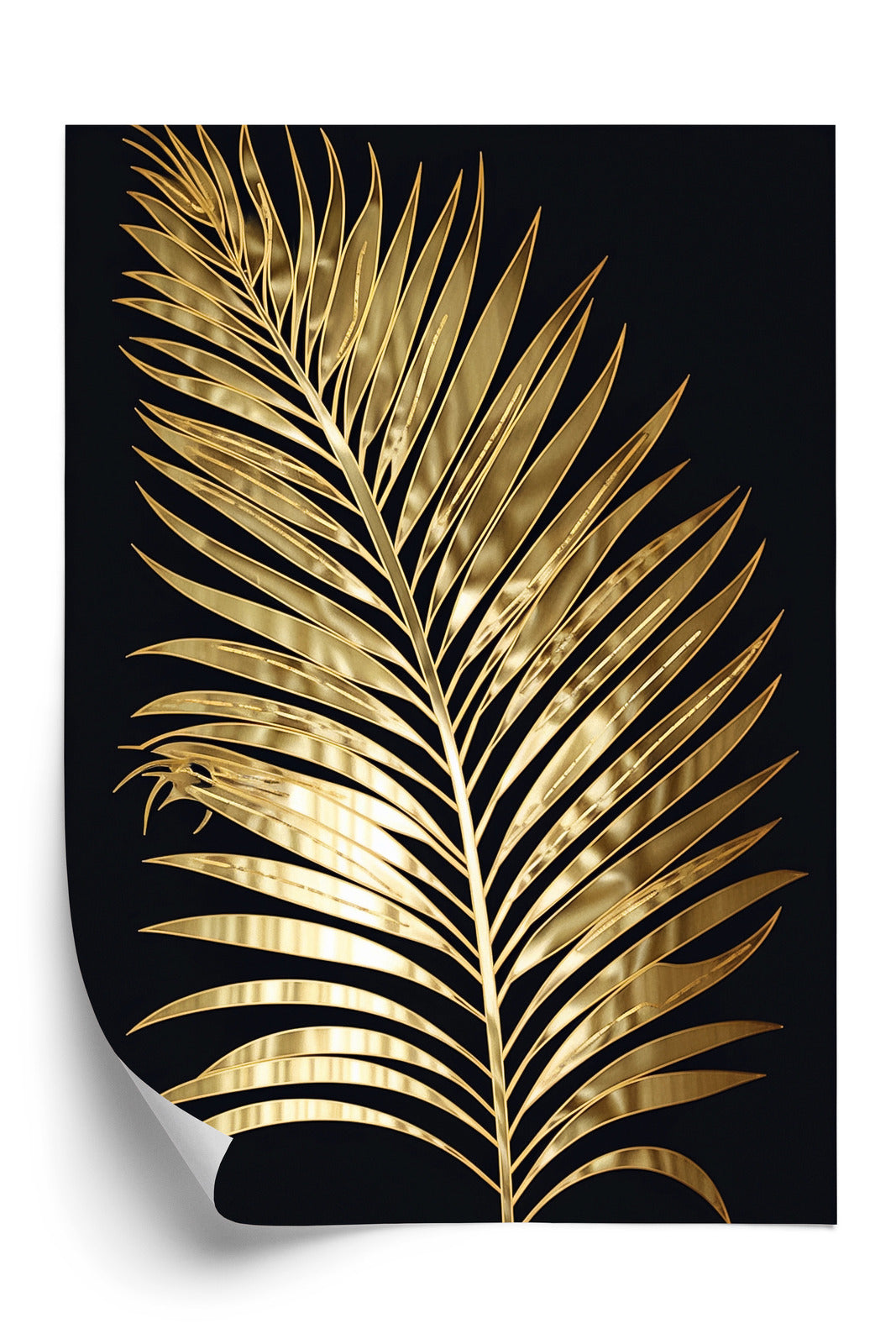 Poster Goldenes Einzelnes Palmenblatt Rahmen Holz Mit Passepartout Farbe Natürlich