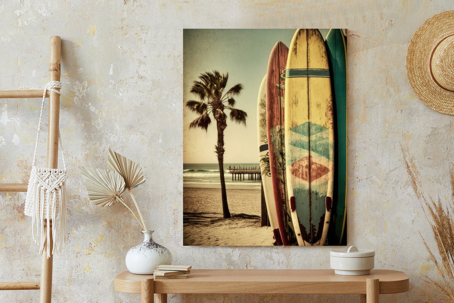 Poster Flecken Und Surfbretter In Vintage-Tönen Rahmen Holz Mit Passepartout Farbe Natürlich