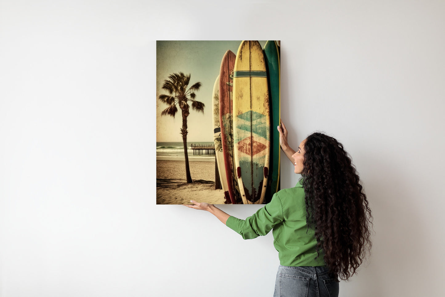 Poster Flecken Und Surfbretter In Vintage-Tönen Rahmen Holz Mit Passepartout Farbe Natürlich