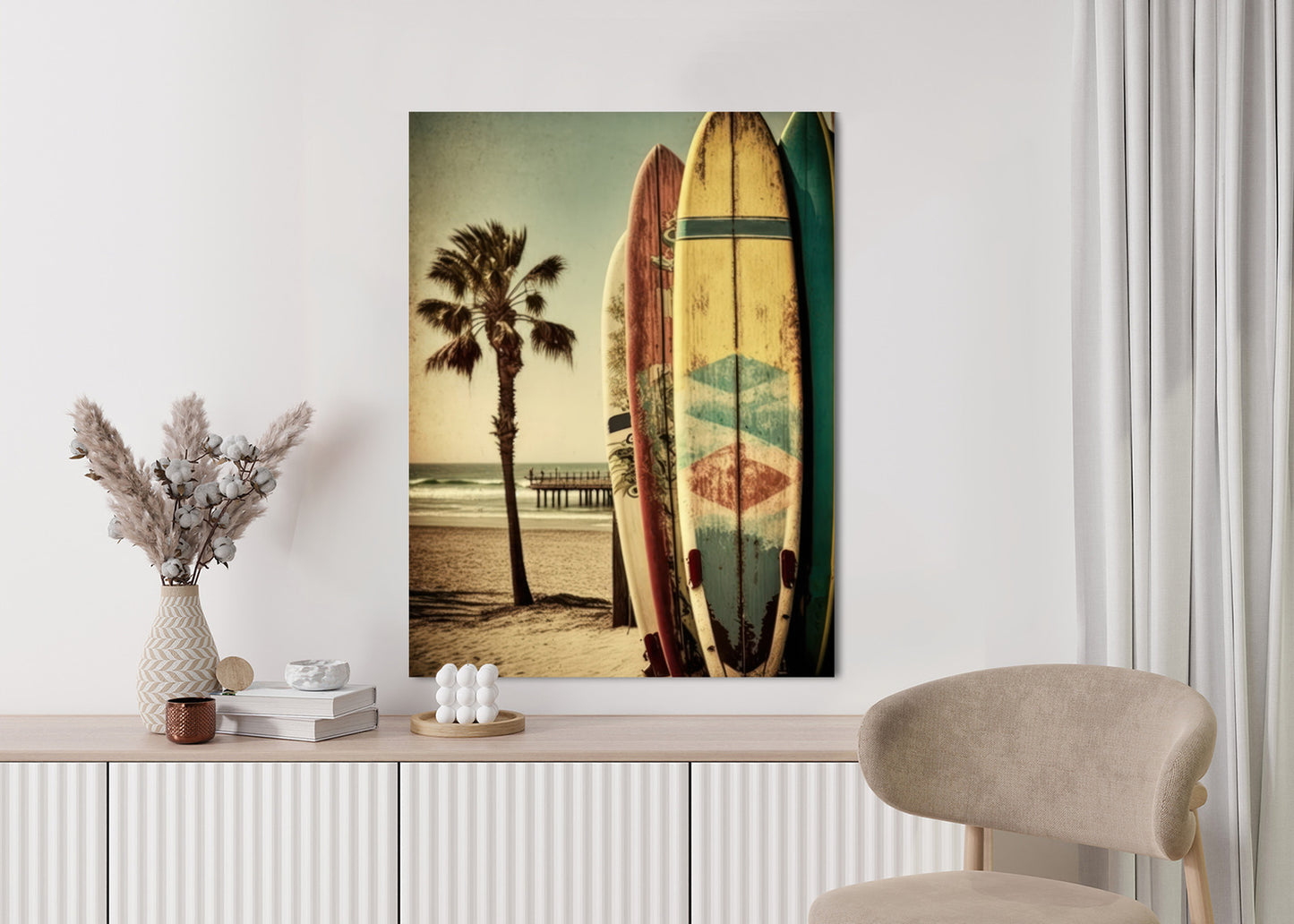 Poster Flecken Und Surfbretter In Vintage-Tönen Rahmen Holz Mit Passepartout Farbe Natürlich
