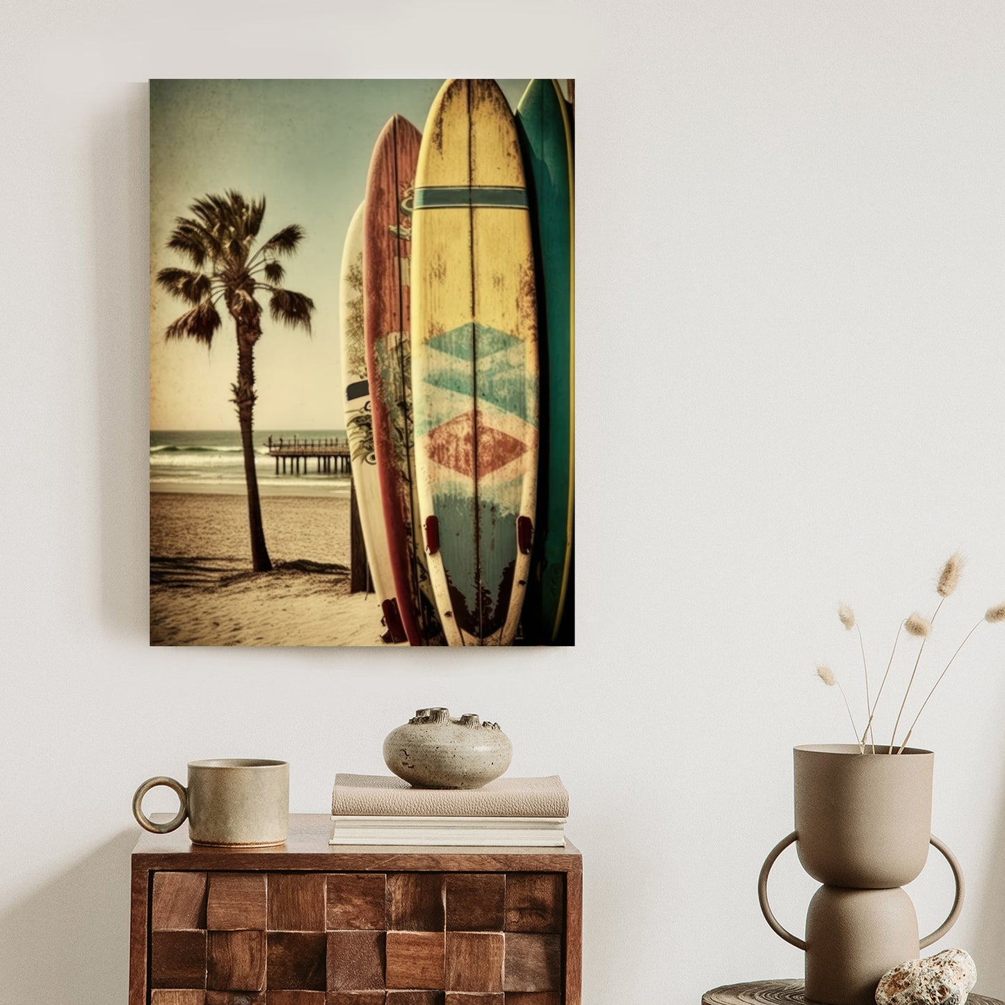 Poster Flecken Und Surfbretter In Vintage-Tönen Rahmen Holz Mit Passepartout Farbe Natürlich