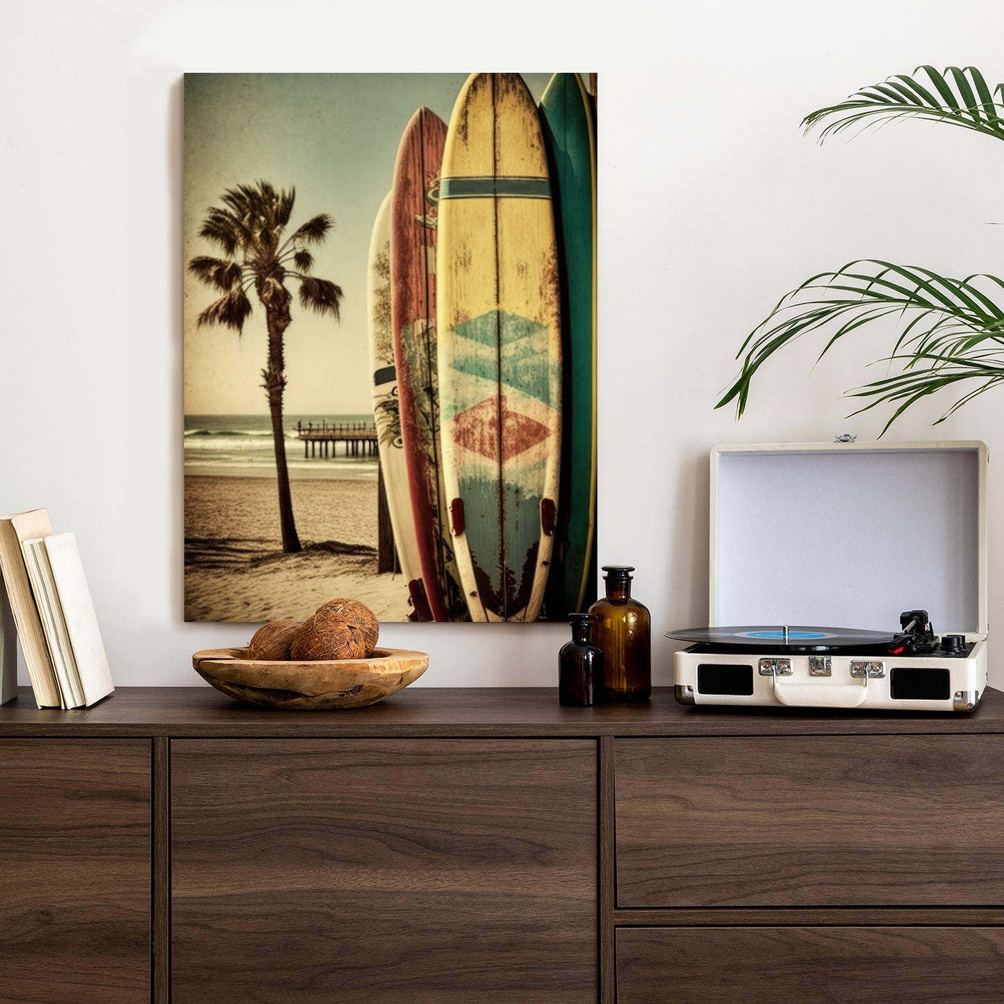 Poster Flecken Und Surfbretter In Vintage-Tönen Rahmen Holz Mit Passepartout Farbe Natürlich