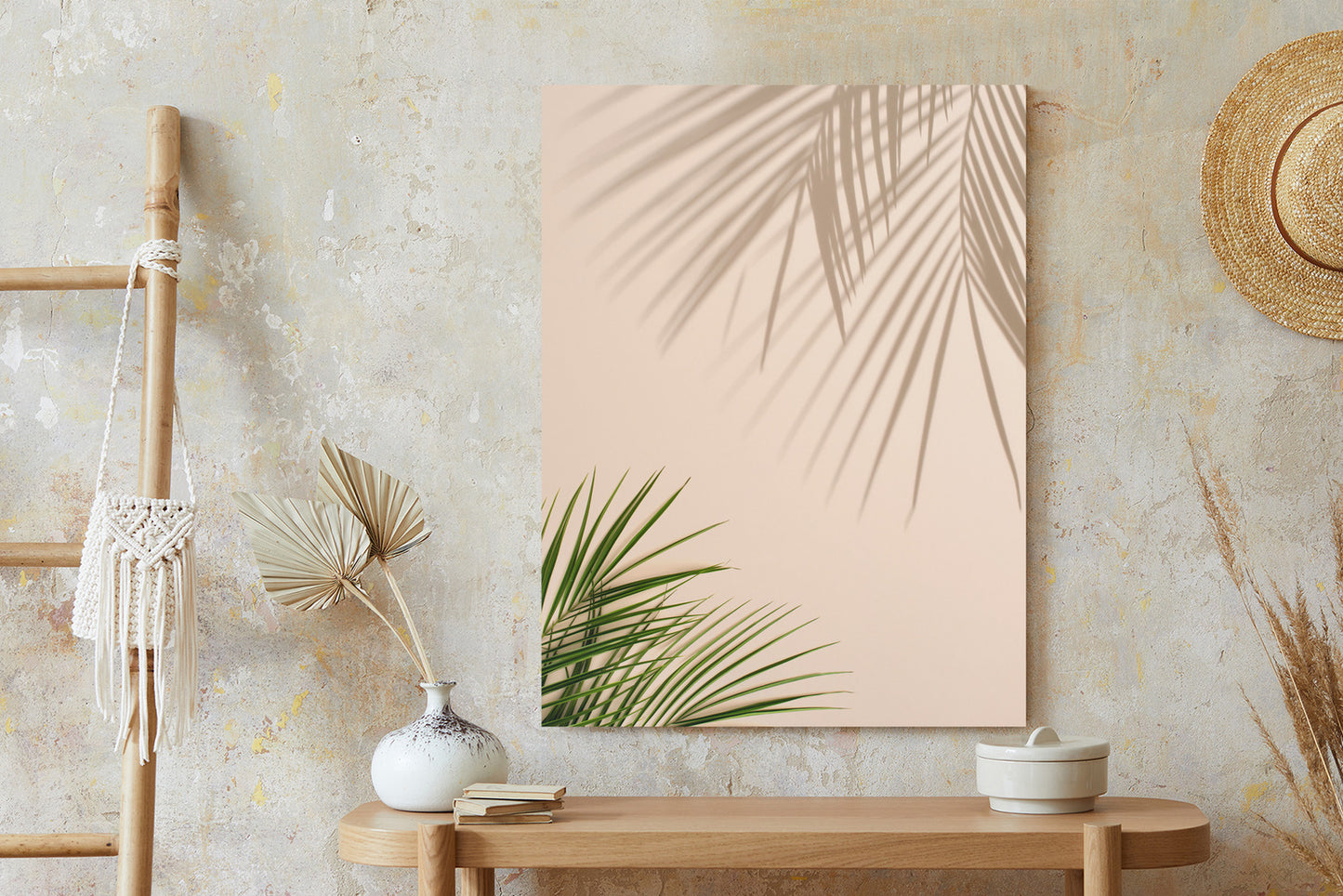 Poster Sommer Natürliche Grüne Palmblätter Und Schatten Rahmen Aluminium Farbe Schwarz