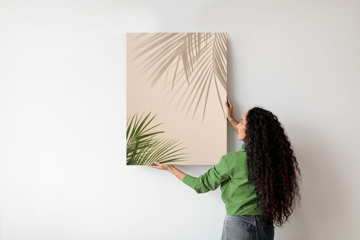 Poster Sommer Natürliche Grüne Palmblätter Und Schatten Rahmen Aluminium Farbe Schwarz