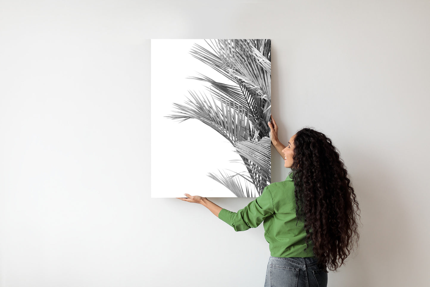 Poster Schwarze Und Weiße Palmblätter Rahmen Holz Mit Passepartout Farbe Natürlich