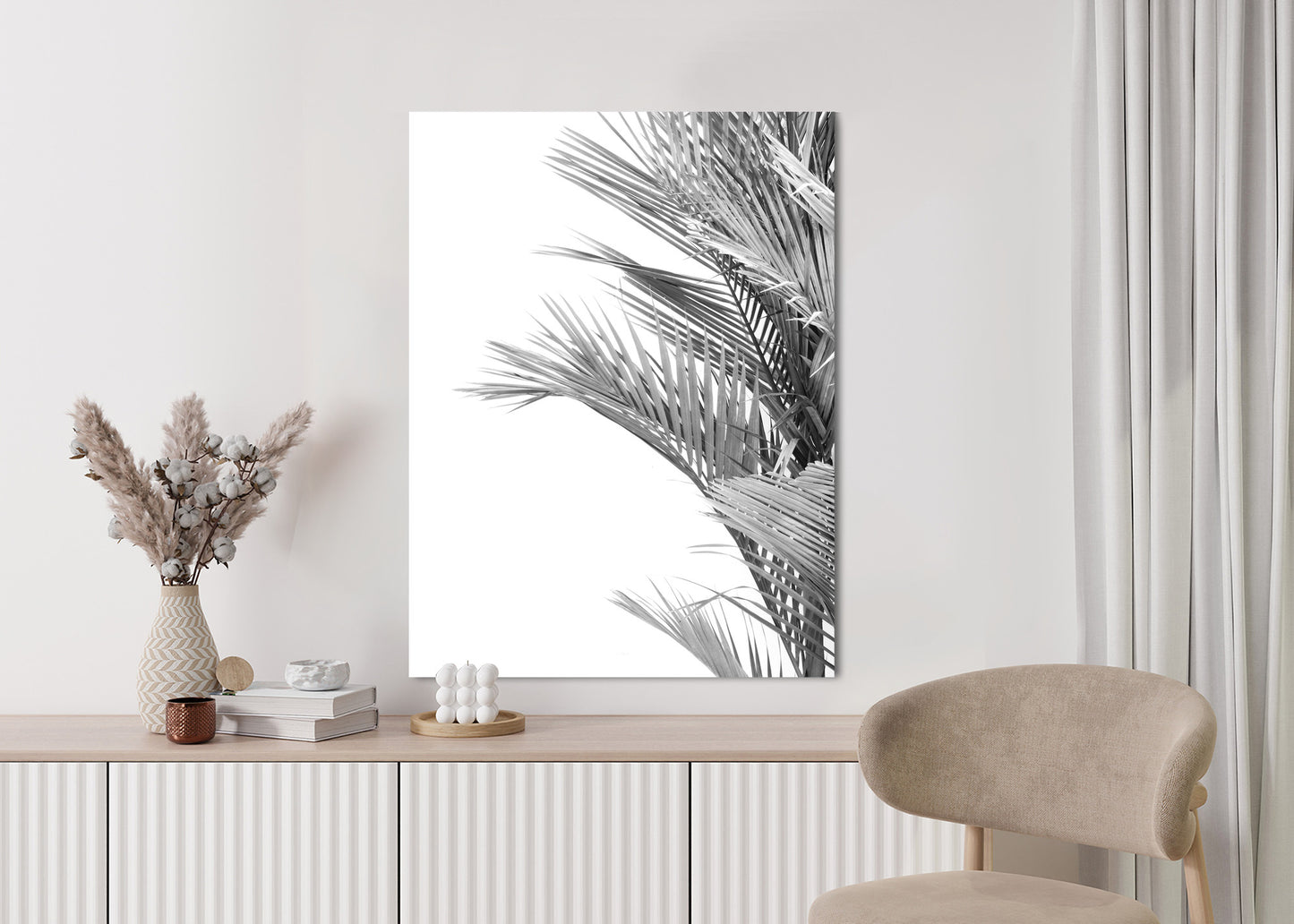 Poster Schwarze Und Weiße Palmblätter Rahmen Holz Mit Passepartout Farbe Natürlich