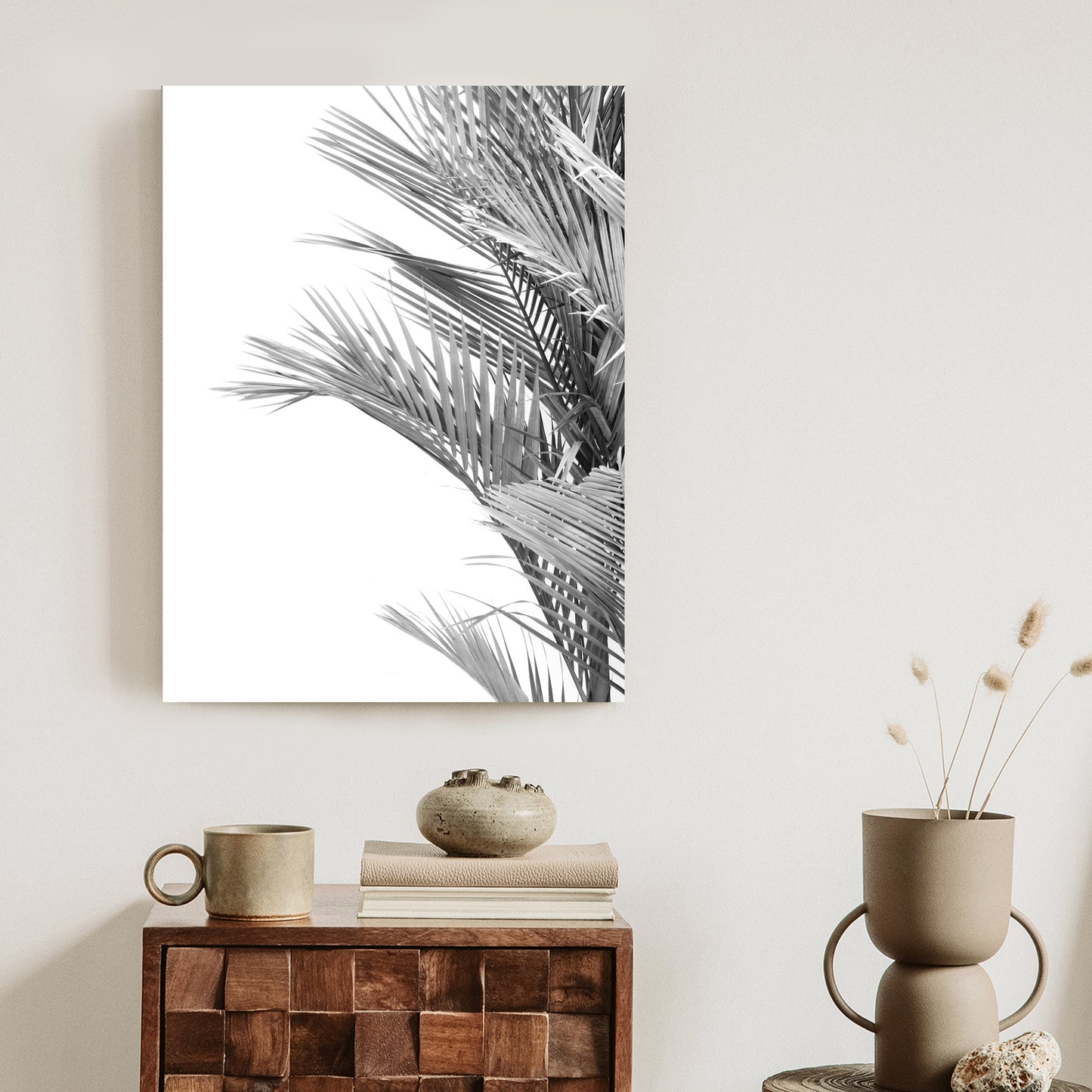 Poster Schwarze Und Weiße Palmblätter Rahmen Holz Mit Passepartout Farbe Natürlich