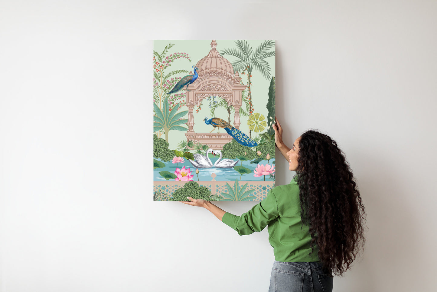 Poster Palast Der Pfauen Und Palmen Rahmen Holz Mit Passepartout Farbe Natürlich