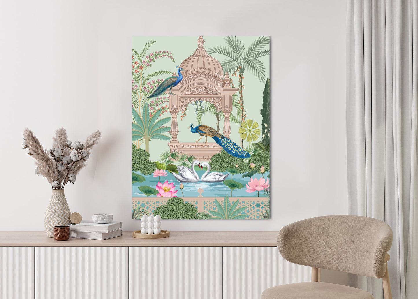 Poster Palast Der Pfauen Und Palmen Rahmen Holz Mit Passepartout Farbe Natürlich