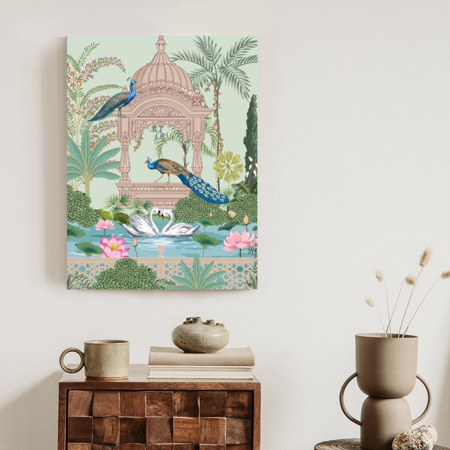 Poster Palast Der Pfauen Und Palmen Rahmen Holz Mit Passepartout Farbe Natürlich