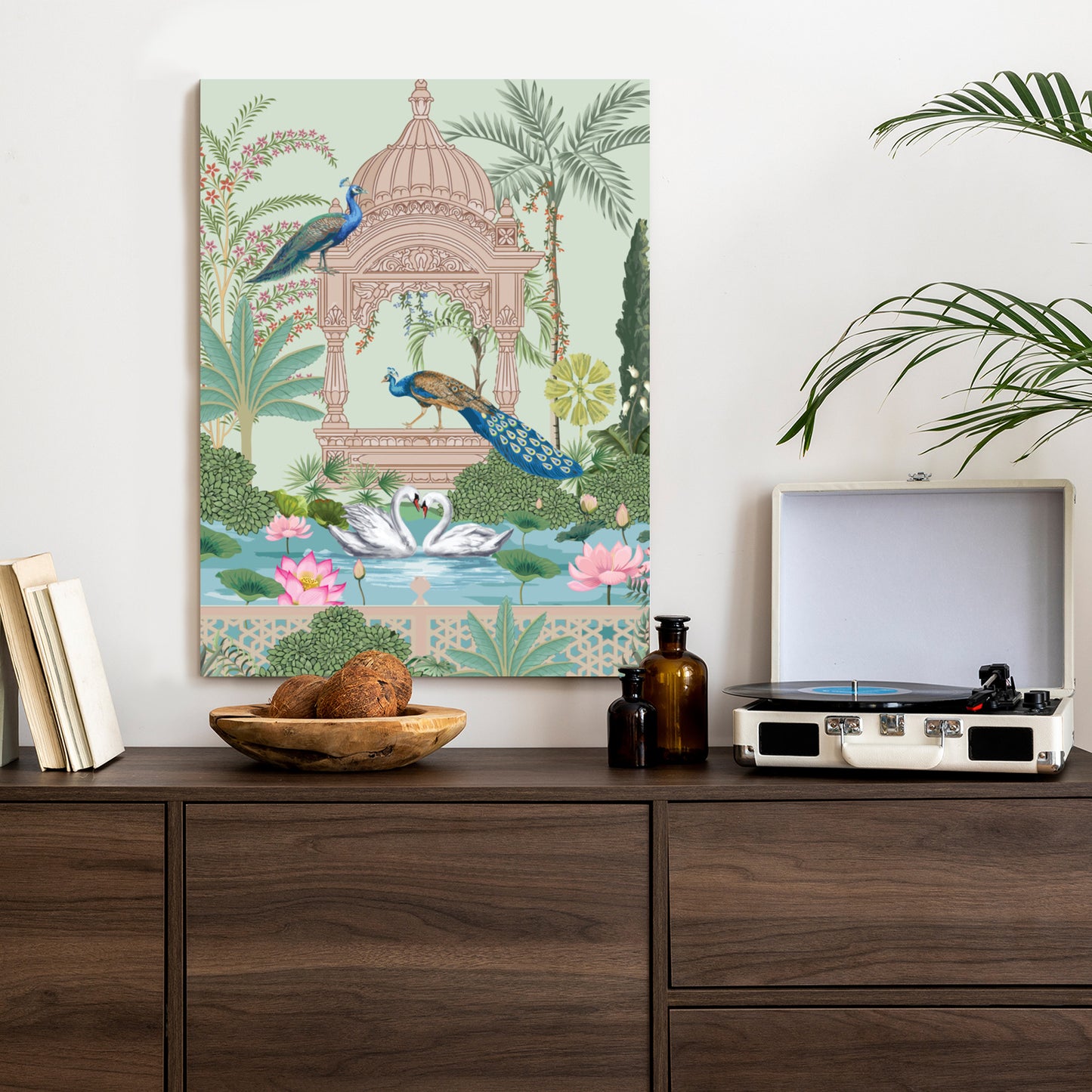 Poster Palast Der Pfauen Und Palmen Rahmen Holz Mit Passepartout Farbe Natürlich