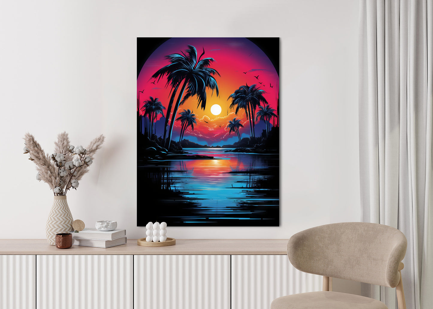 Poster Tropischer Sonnenuntergang Und Palmen Rahmen Holz Mit Passepartout Farbe Natürlich