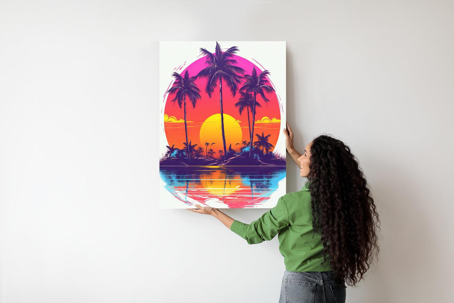Poster Einsame Insel Mit Palmen Und Der Untergehenden Sonne