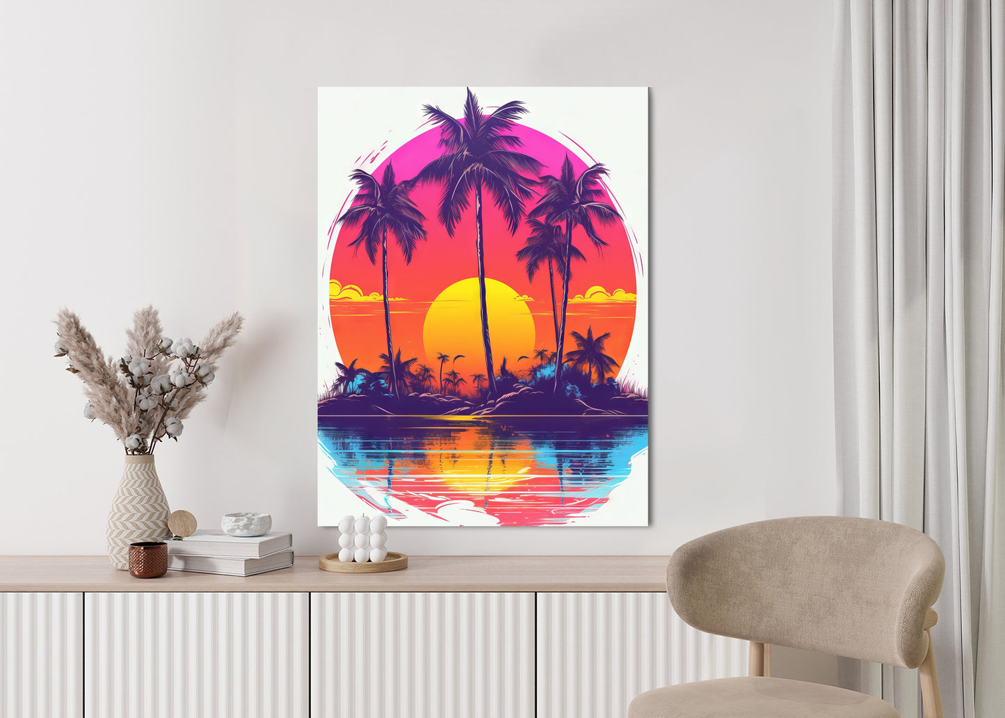 Poster Einsame Insel Mit Palmen Und Der Untergehenden Sonne