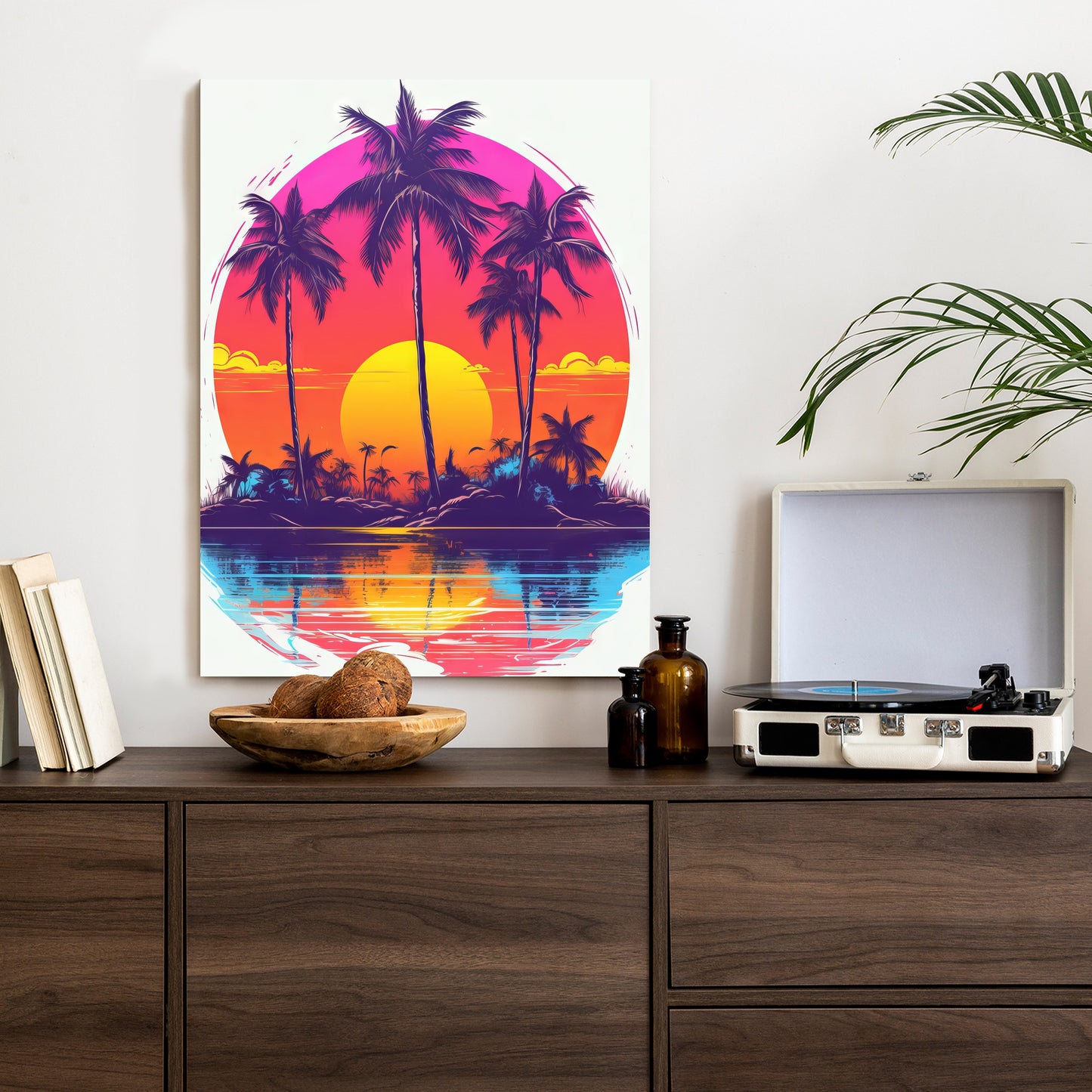 Poster Einsame Insel Mit Palmen Und Der Untergehenden Sonne