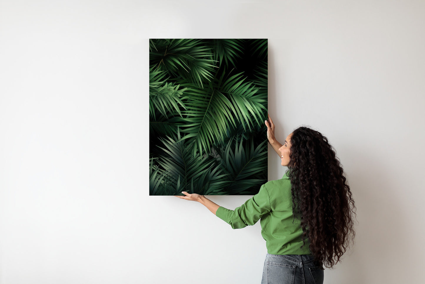Poster Dunkle Bambusblätter Rahmen Holz Mit Passepartout Farbe Natürlich