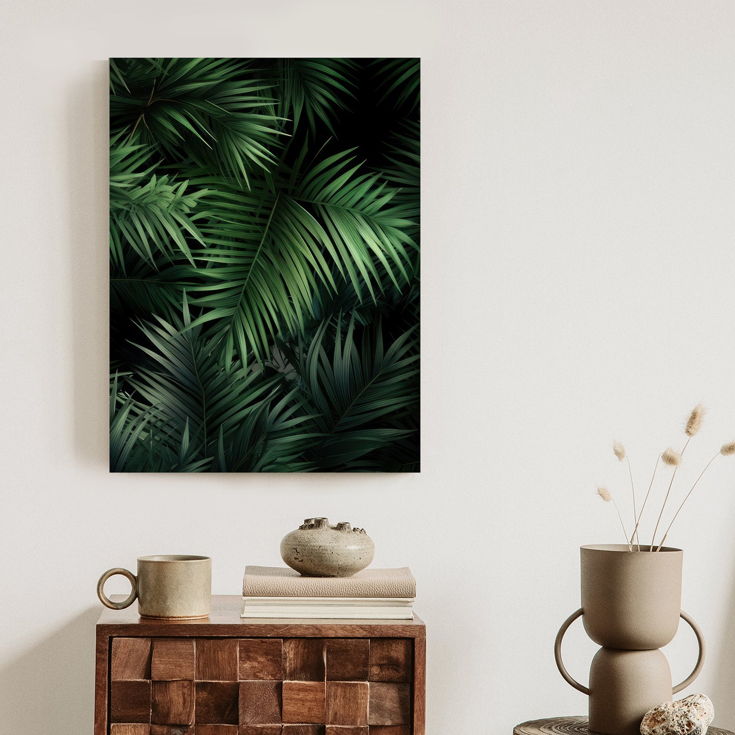 Poster Dunkle Bambusblätter Rahmen Holz Mit Passepartout Farbe Natürlich