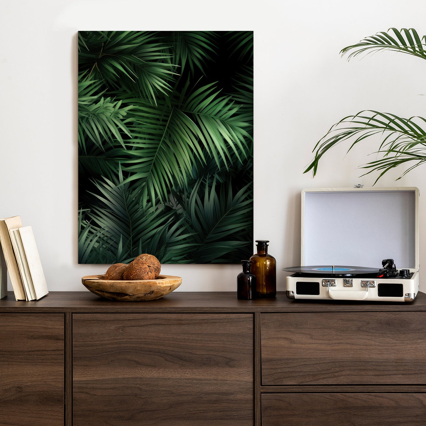 Poster Dunkle Bambusblätter Rahmen Holz Mit Passepartout Farbe Natürlich