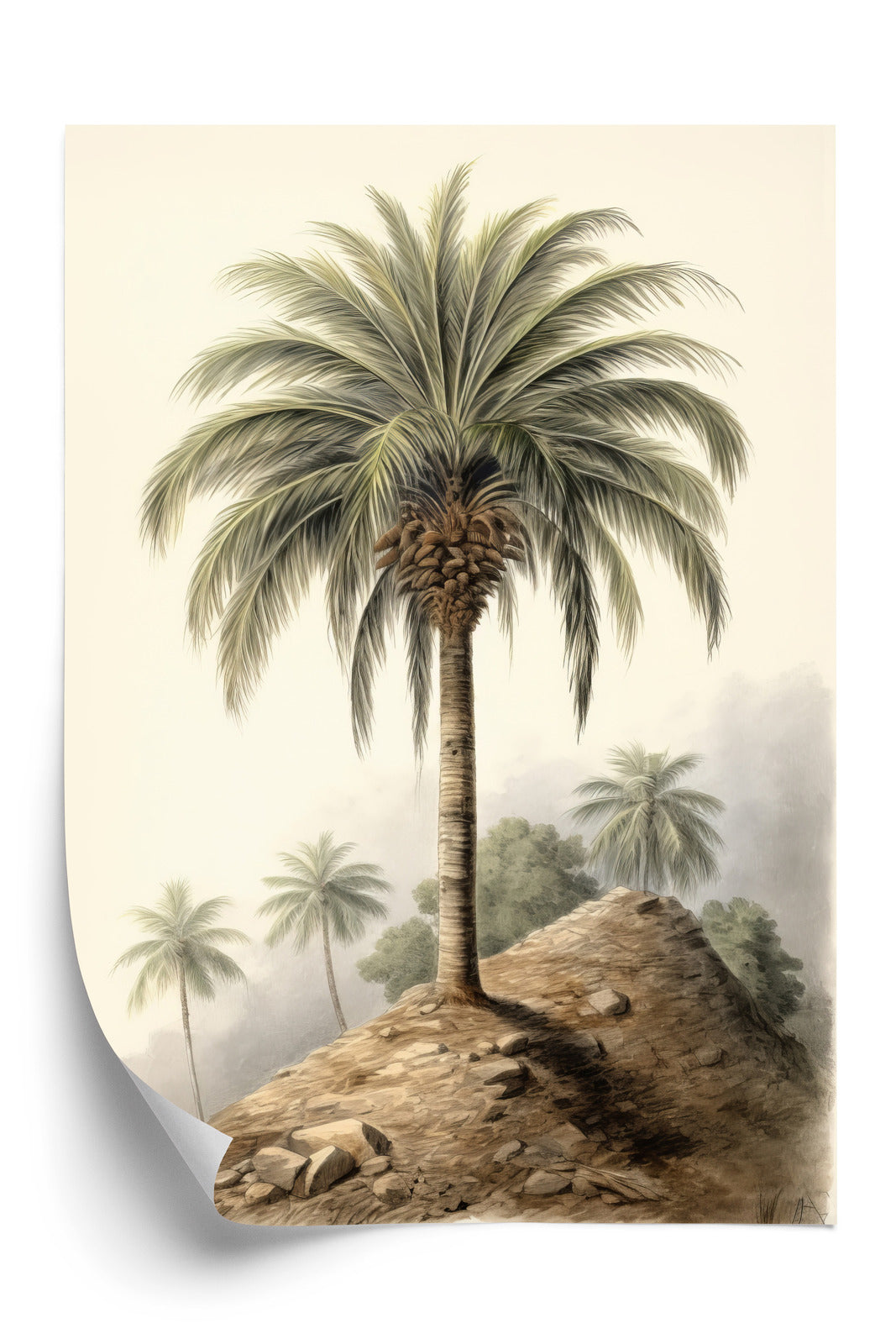Poster Botanische Palme In Einer Wüstenlandschaft Rahmen Holz Mit Passepartout Farbe Natürlich