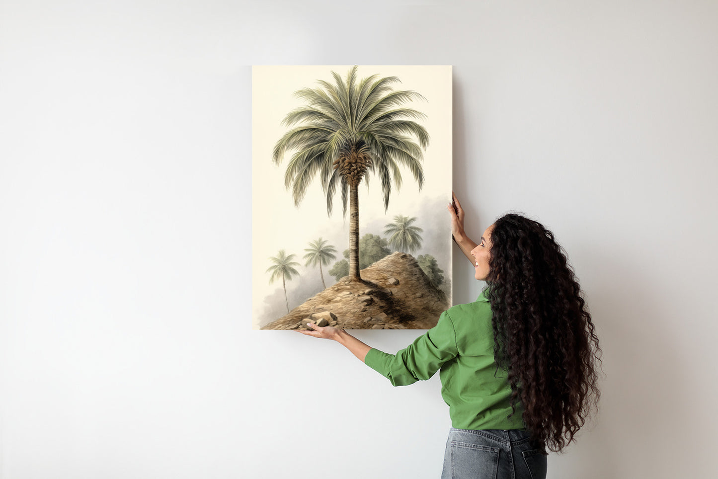 Poster Botanische Palme In Einer Wüstenlandschaft Rahmen Holz Mit Passepartout Farbe Natürlich