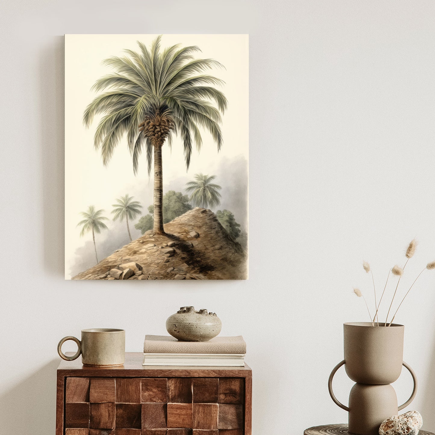 Poster Botanische Palme In Einer Wüstenlandschaft Rahmen Holz Mit Passepartout Farbe Natürlich