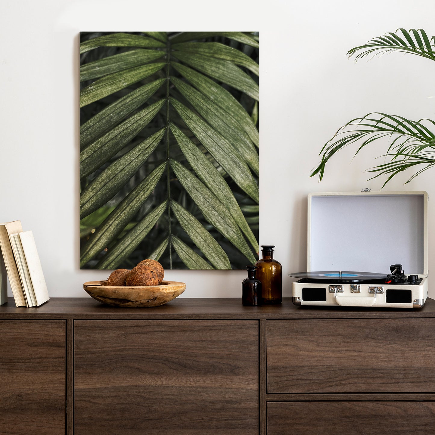 Poster Exotische Palmblätter Rahmen Hölzern Farbe Natürlich