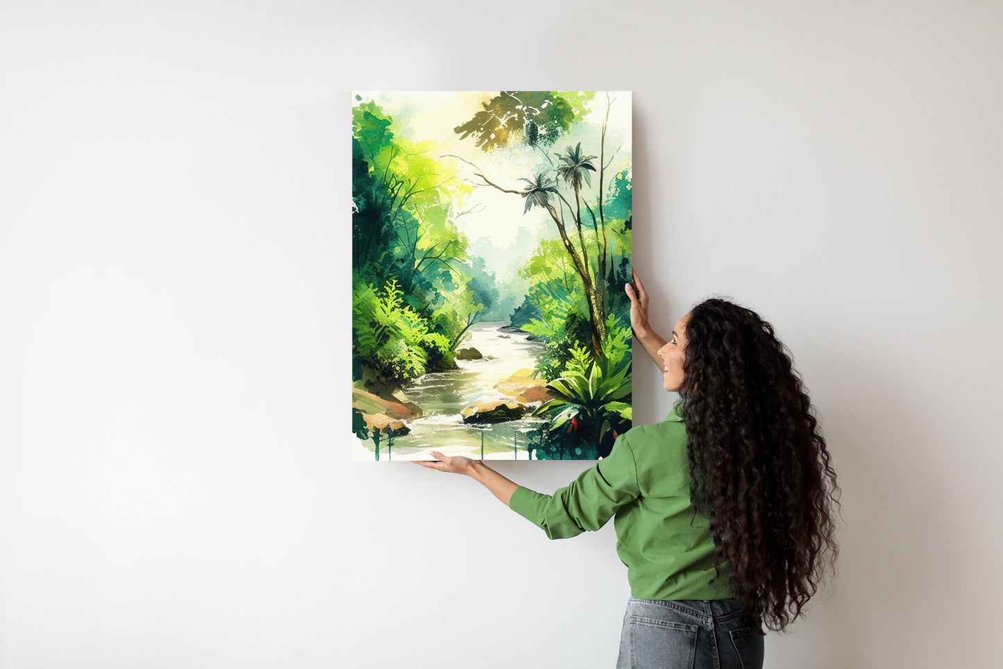 Poster Dschungel Aus Palmen Und Fluss Rahmen Holz Mit Passepartout Farbe Natürlich