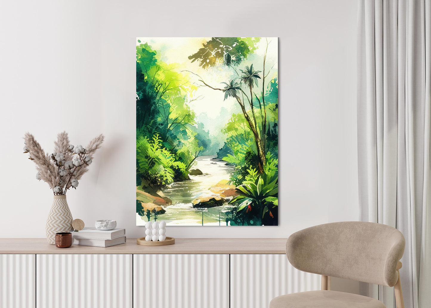 Poster Dschungel Aus Palmen Und Fluss Rahmen Holz Mit Passepartout Farbe Natürlich