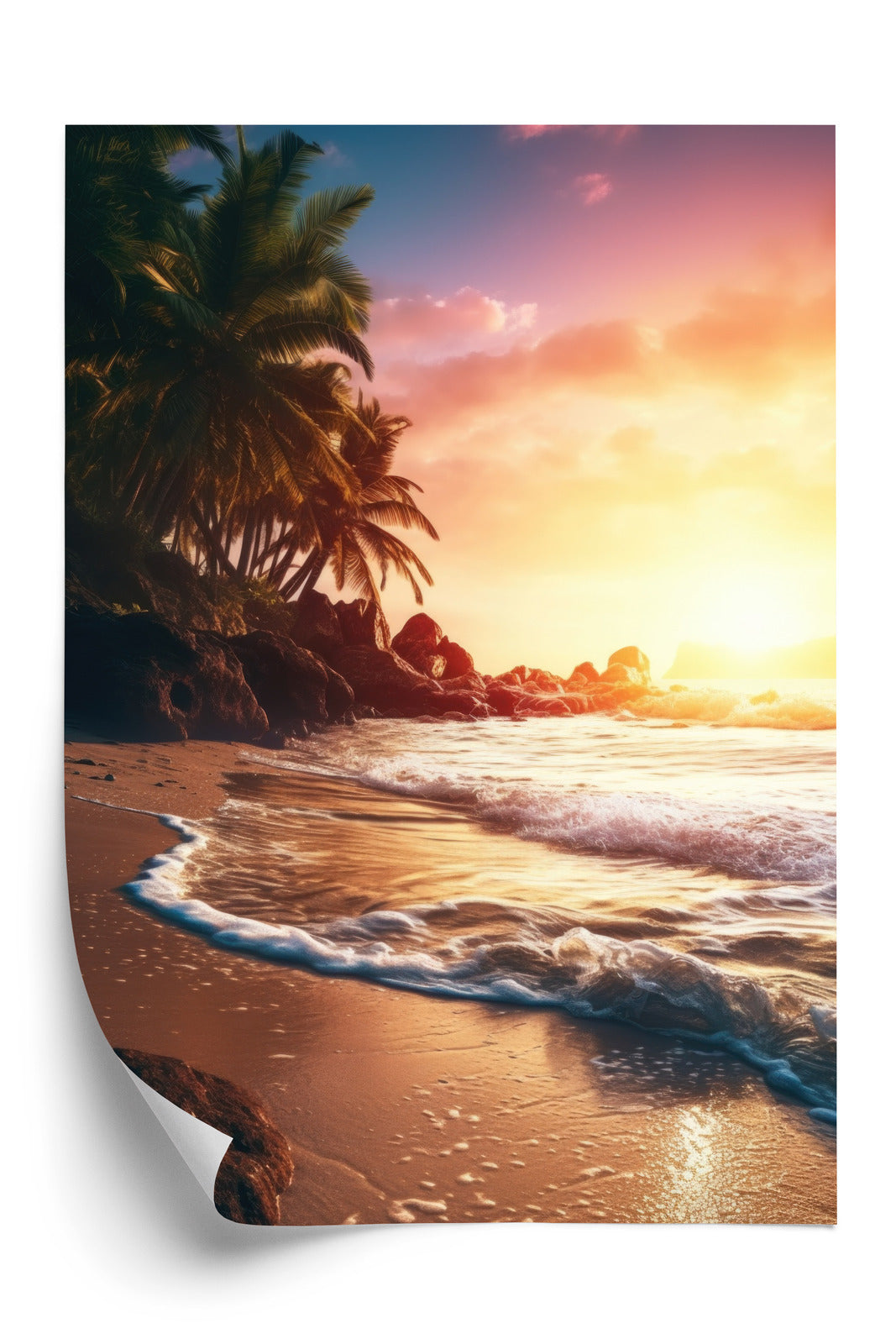 Poster Meeresstrand Und Palmen Rahmen Holz Mit Passepartout Farbe Natürlich
