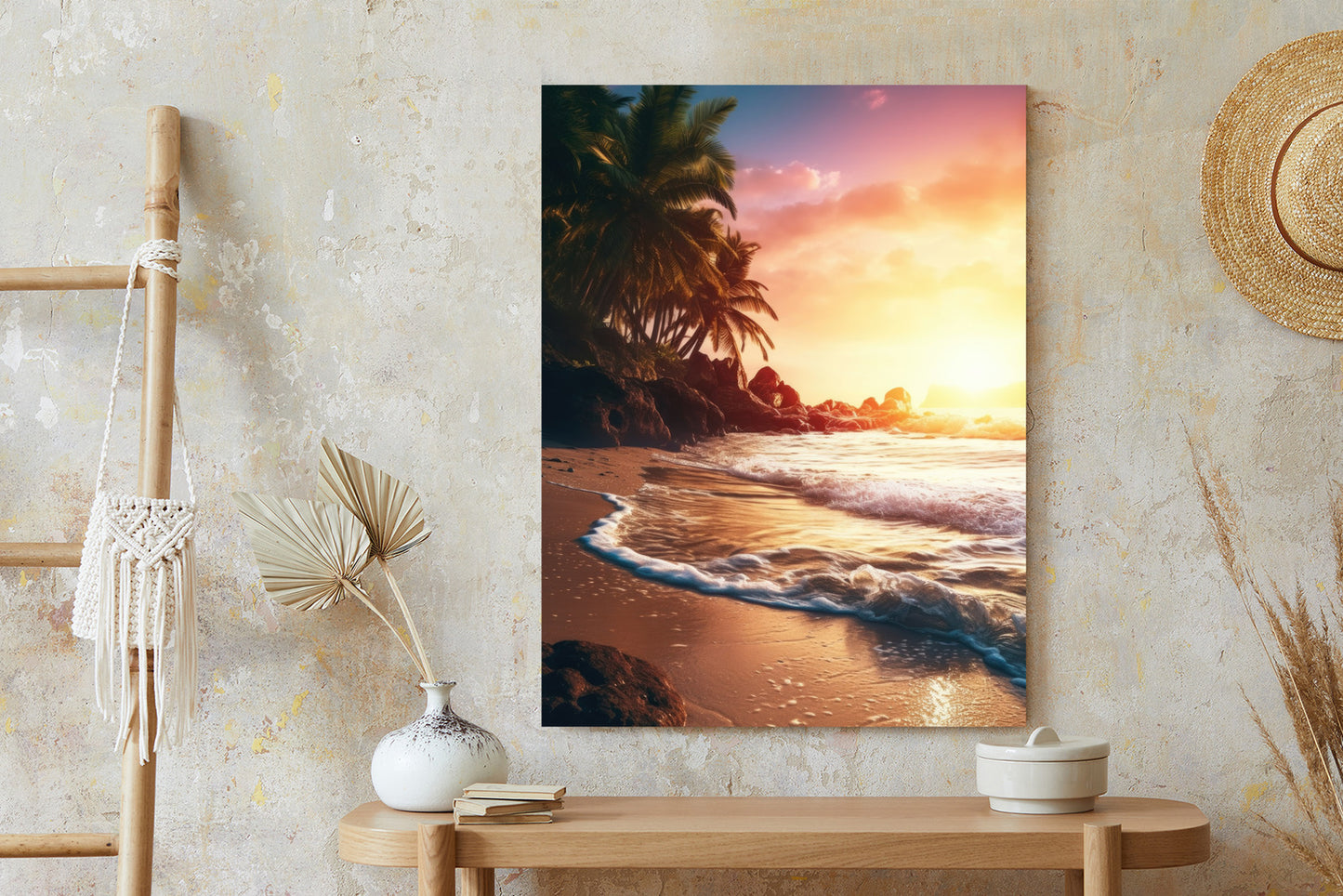 Poster Meeresstrand Und Palmen Rahmen Holz Mit Passepartout Farbe Natürlich