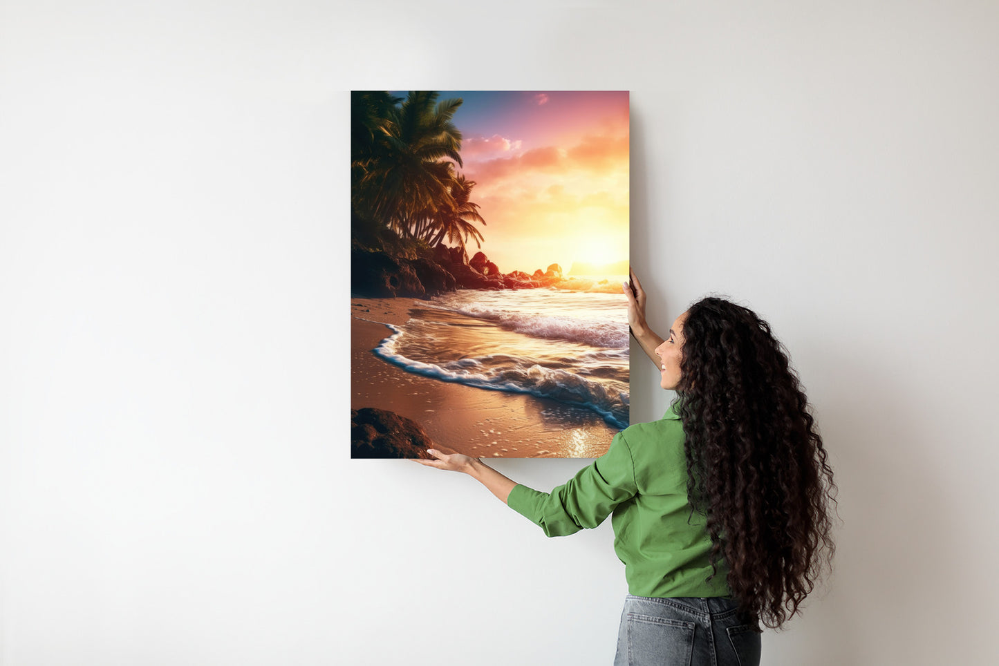Poster Meeresstrand Und Palmen Rahmen Holz Mit Passepartout Farbe Natürlich