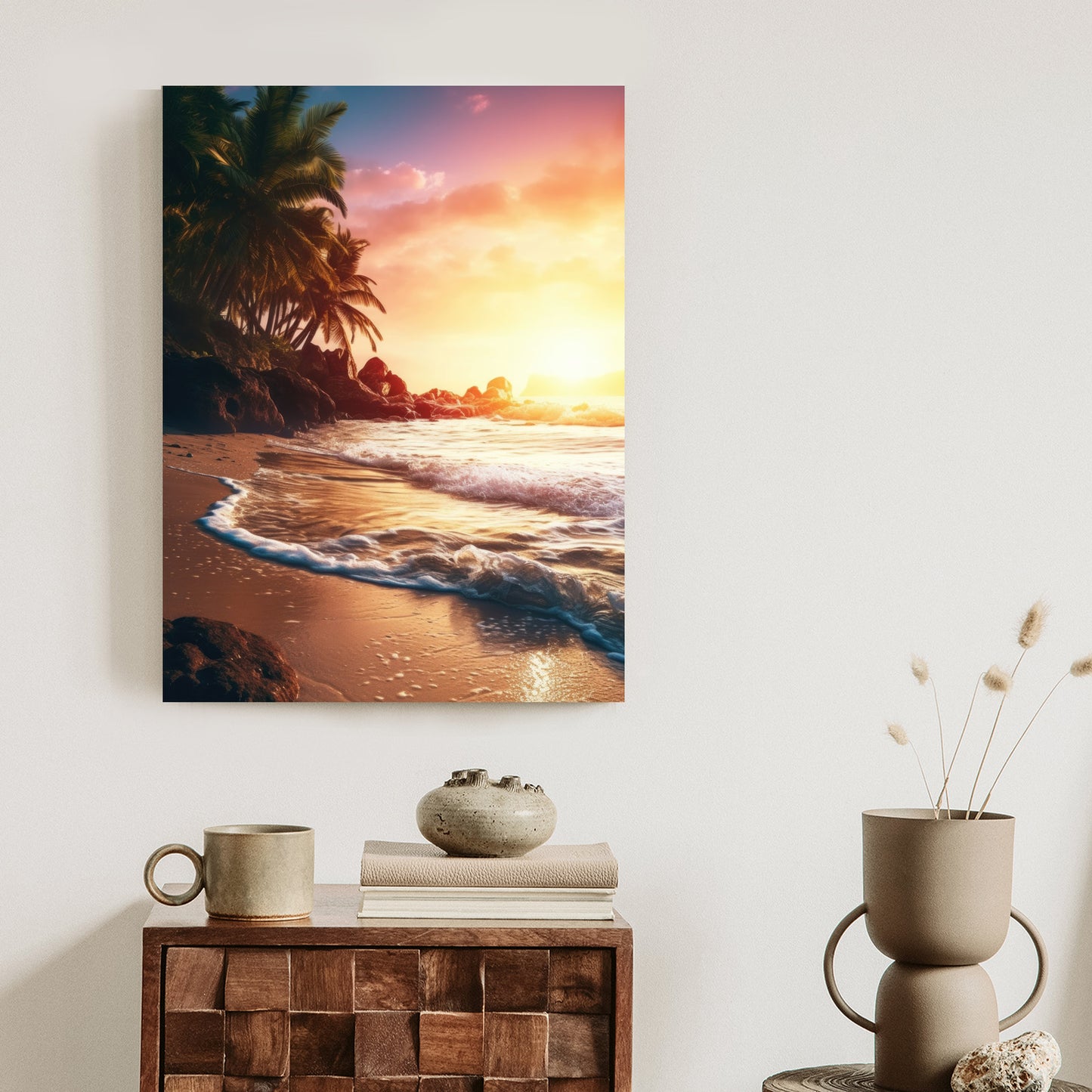 Poster Meeresstrand Und Palmen Rahmen Holz Mit Passepartout Farbe Natürlich