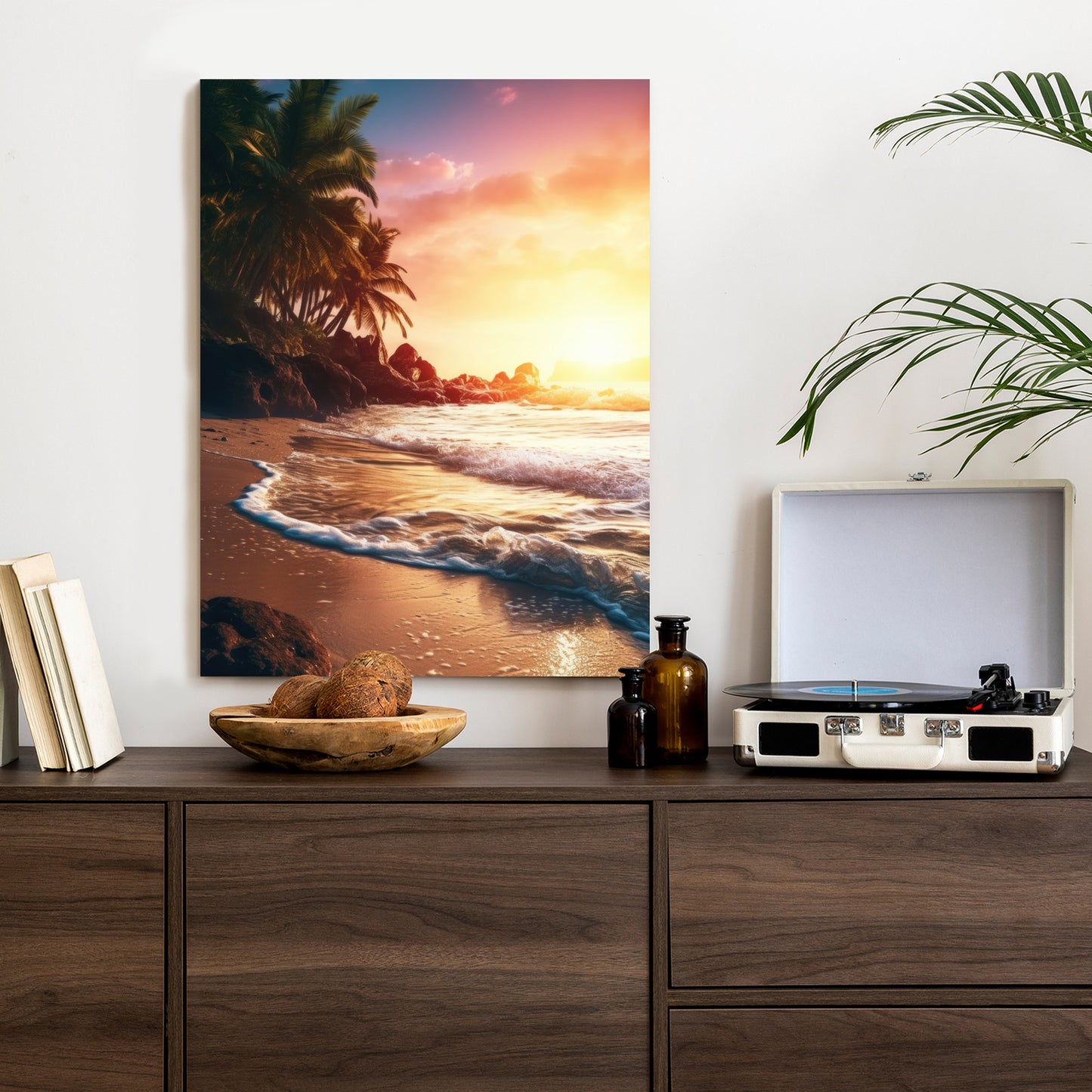 Poster Meeresstrand Und Palmen Rahmen Holz Mit Passepartout Farbe Natürlich
