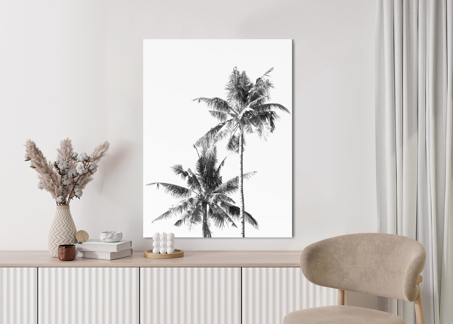 Poster Schwarze Und Weiße Palmen Rahmen Aluminium Mit Passepartout Farbe Silber