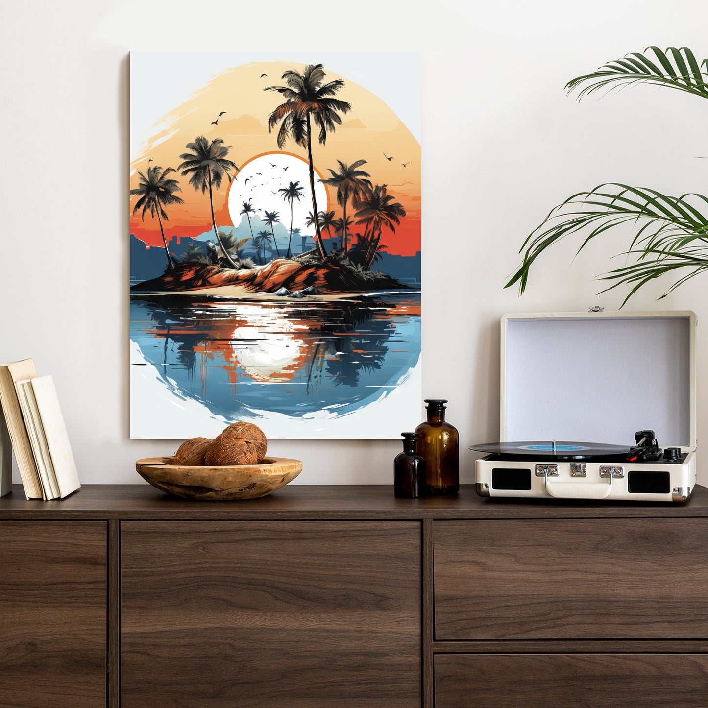 Poster Tropische Palmen Auf Einer Einsamen Insel Rahmen Holz Mit Passepartout Farbe Natürlich