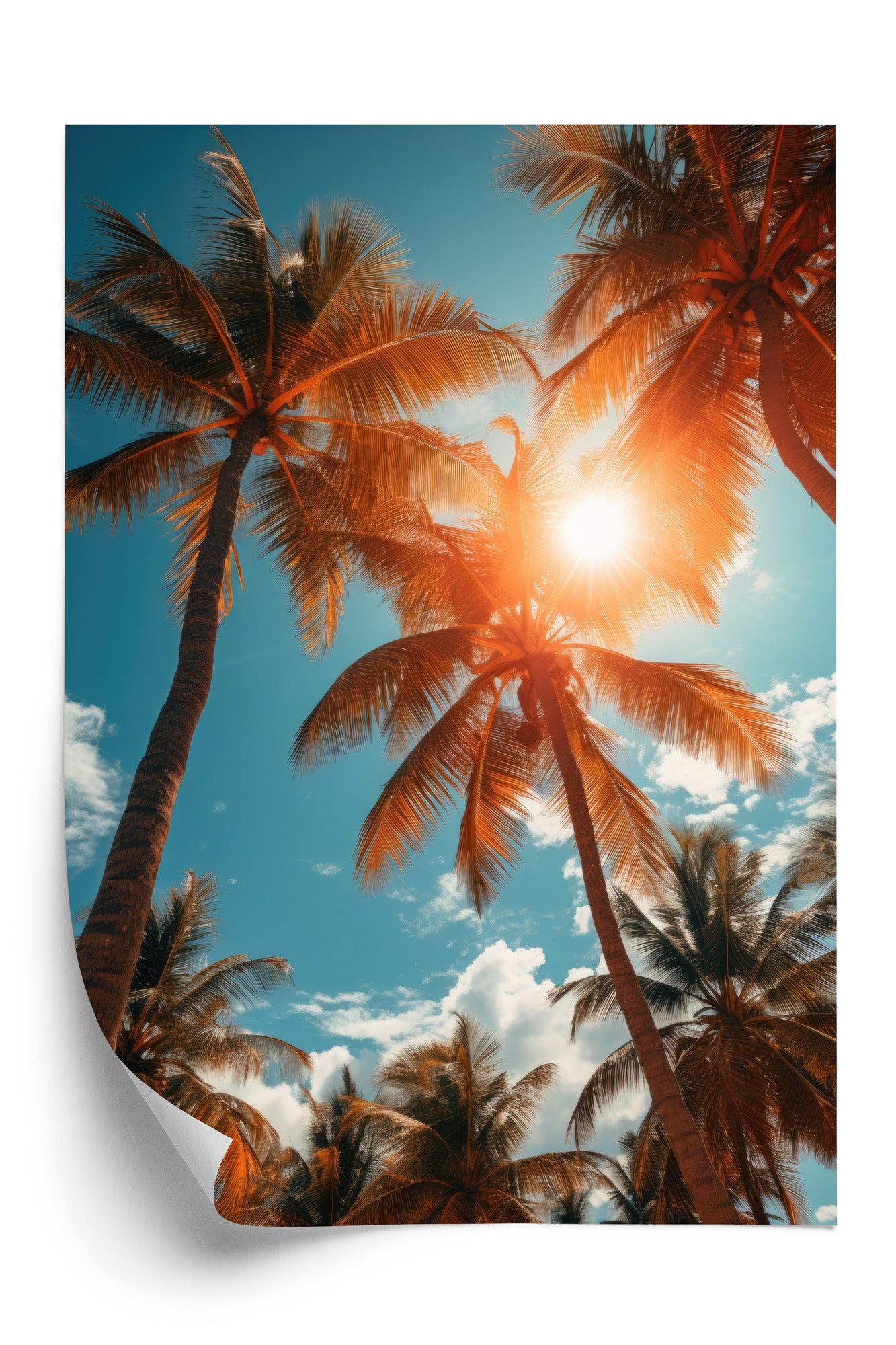 Poster Die Sonne Scheint Durch Hohe Palmen Rahmen Holz Mit Passepartout Farbe Natürlich