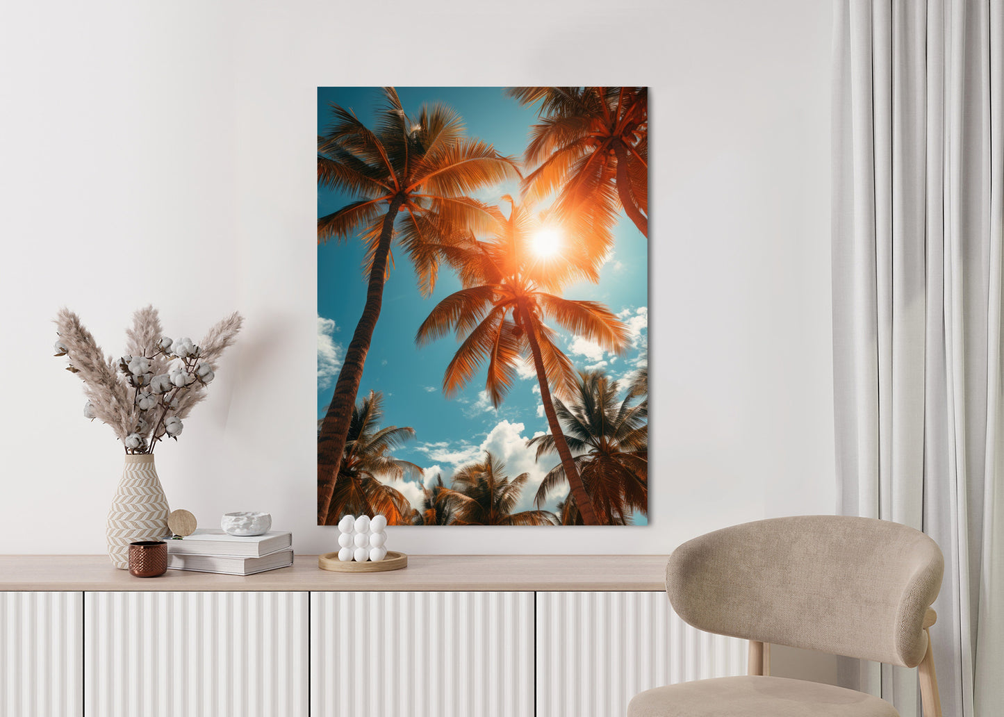 Poster Die Sonne Scheint Durch Hohe Palmen Rahmen Holz Mit Passepartout Farbe Natürlich