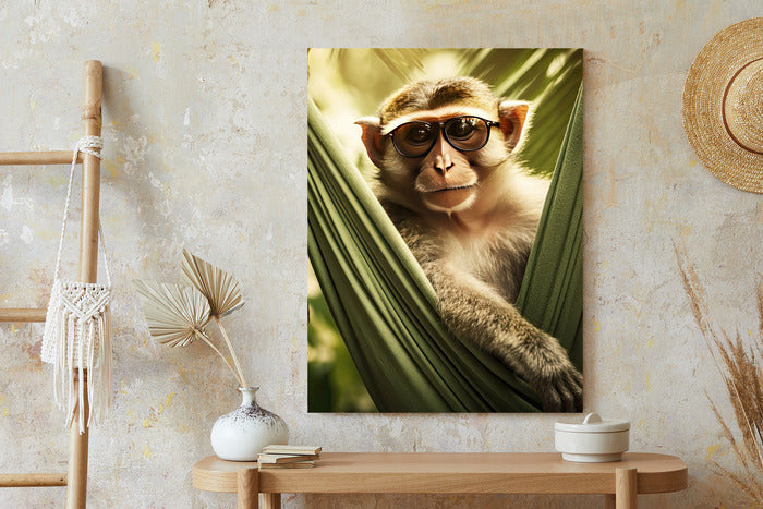 Poster Ein Lustiger Affe Zwischen Den Palmen Rahmen Holz Mit Passepartout Farbe Natürlich