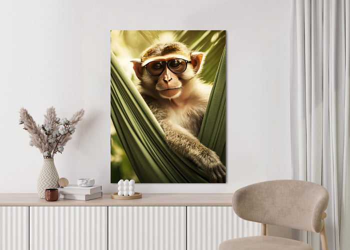 Poster Ein Lustiger Affe Zwischen Den Palmen Rahmen Holz Mit Passepartout Farbe Natürlich
