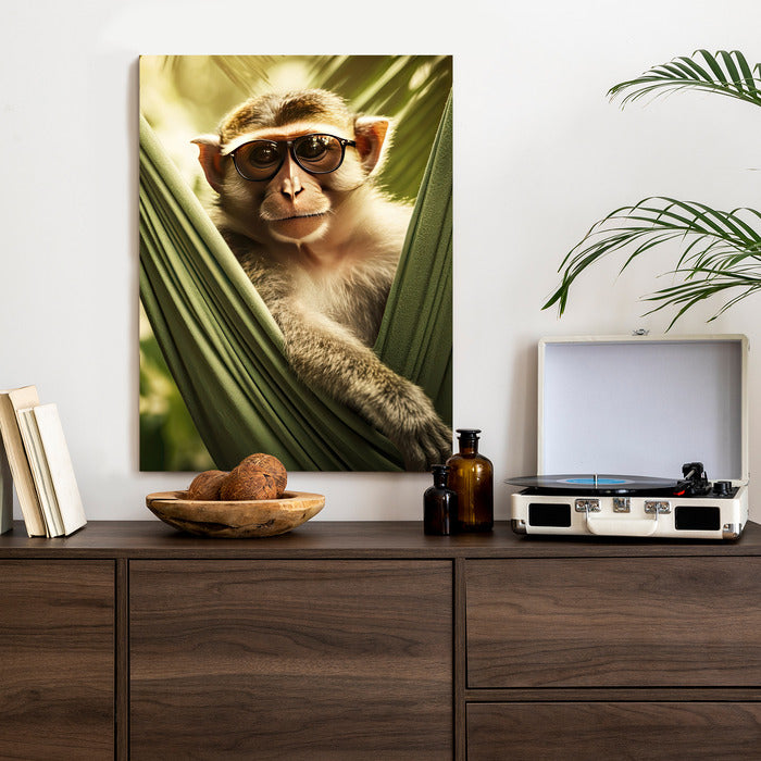 Poster Ein Lustiger Affe Zwischen Den Palmen Rahmen Holz Mit Passepartout Farbe Natürlich