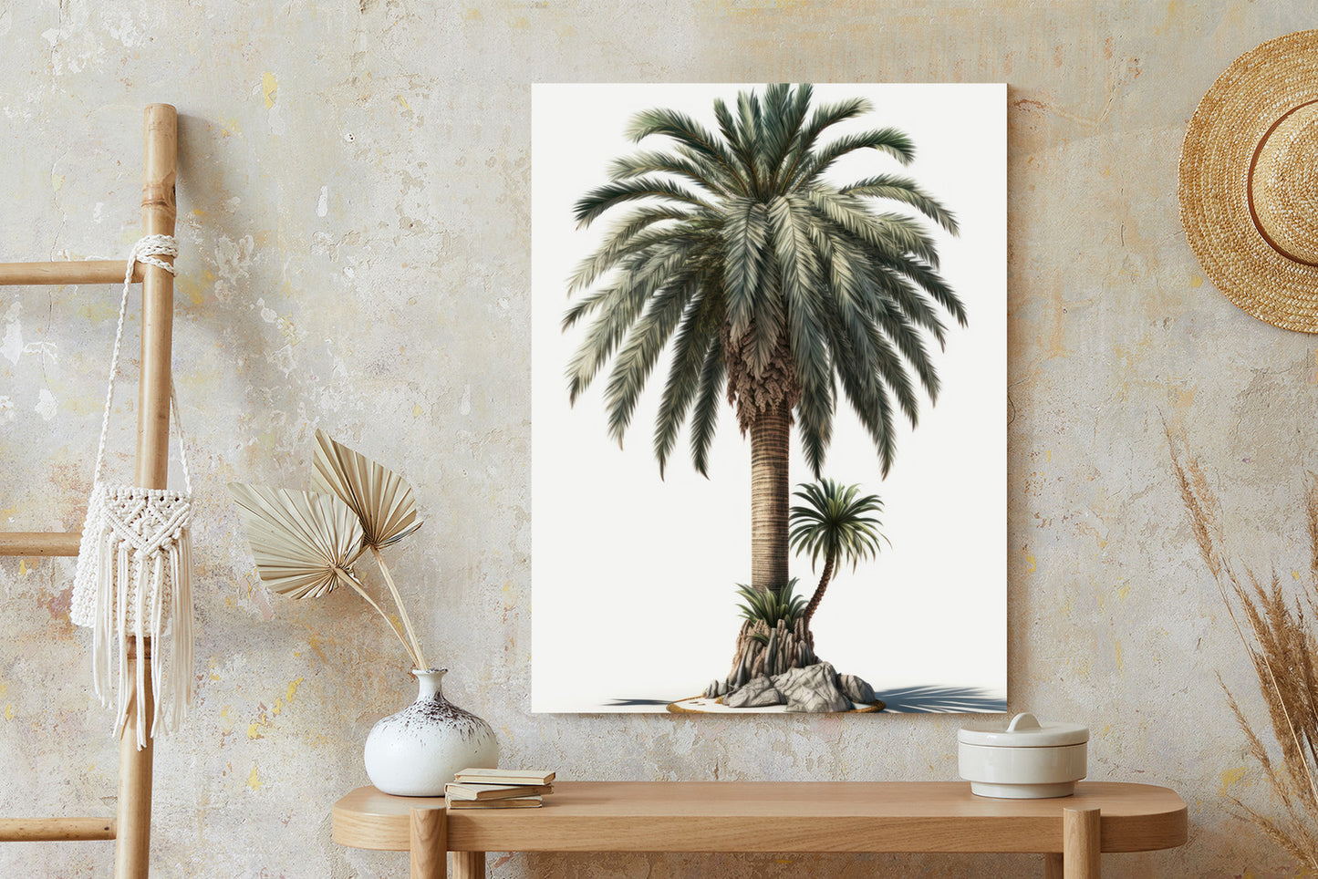 Poster Palme Mit Grünem Zweig Rahmen Holz Mit Passepartout Farbe Natürlich