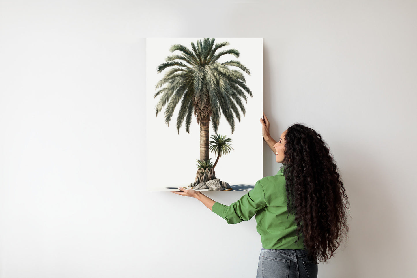 Poster Palme Mit Grünem Zweig Rahmen Holz Mit Passepartout Farbe Natürlich