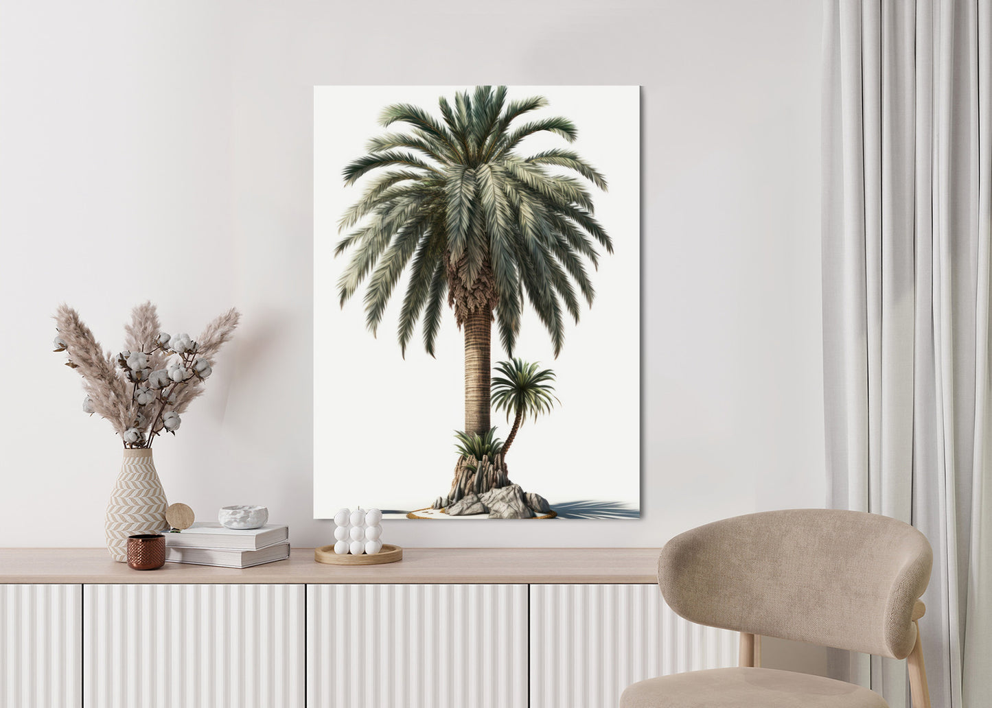 Poster Palme Mit Grünem Zweig Rahmen Holz Mit Passepartout Farbe Natürlich