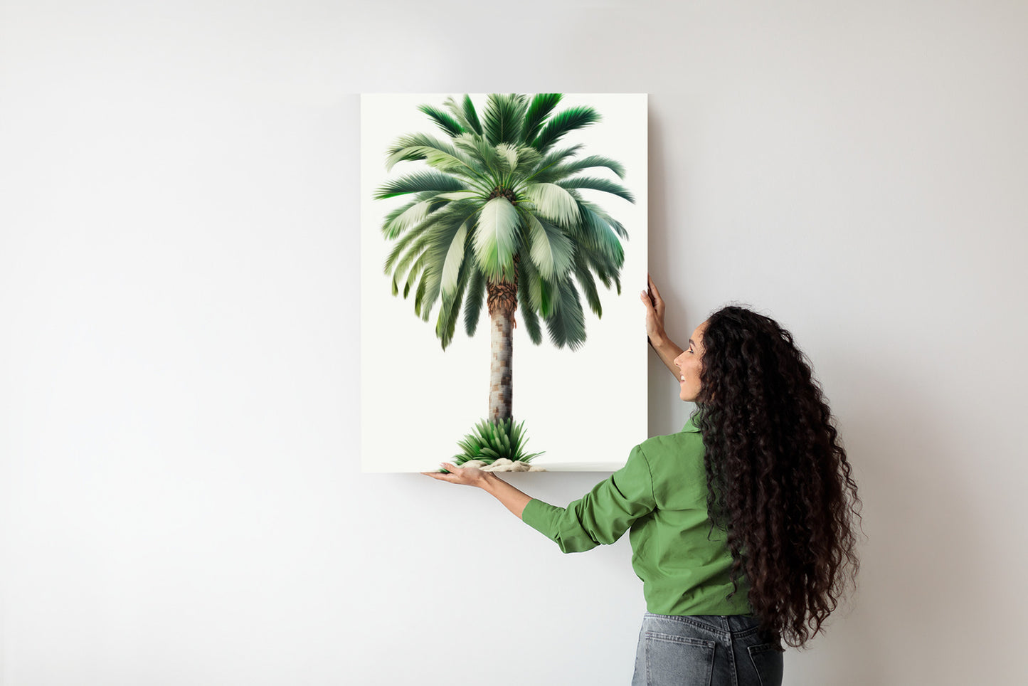 Poster Hohe Grüne Palme Rahmen Holz Mit Passepartout Farbe Natürlich