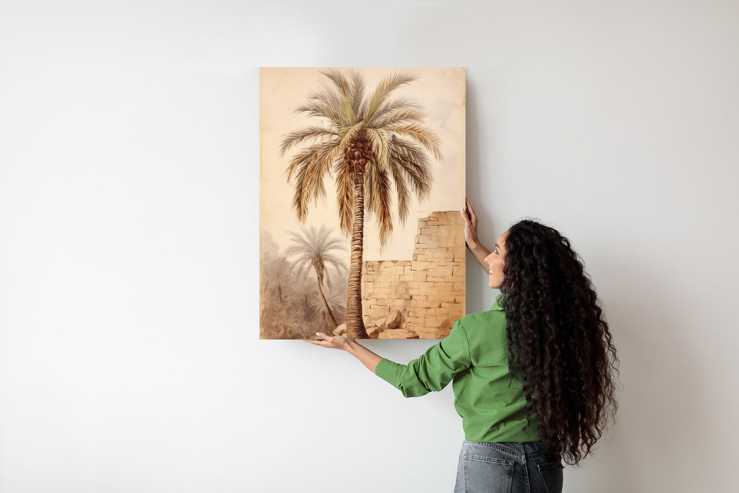 Poster Illustration Einer Palme In Der Nähe Einer Alten Mauer Rahmen Holz Mit Passepartout Farbe Natürlich
