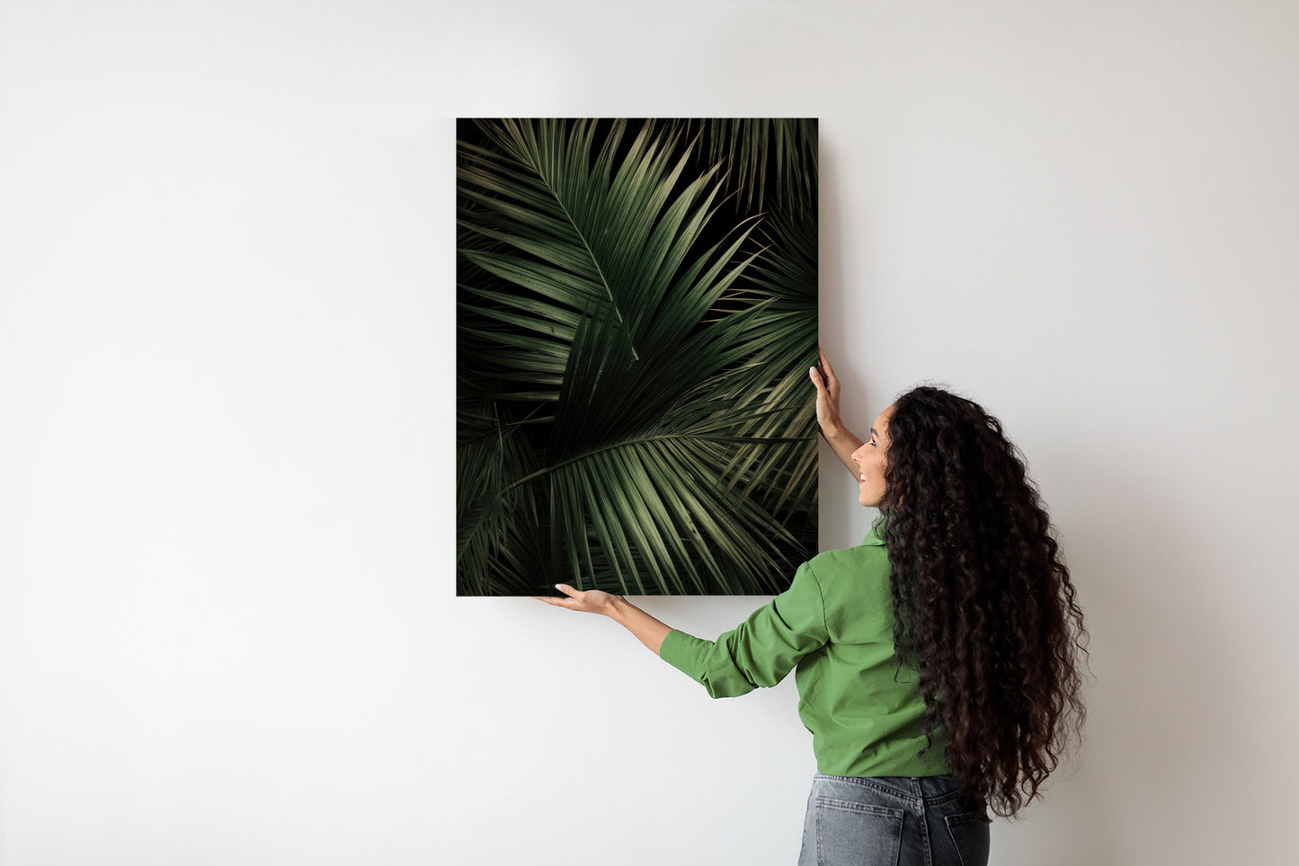 Poster Dunkle Große Palmblätter Rahmen Holz Mit Passepartout Farbe Natürlich