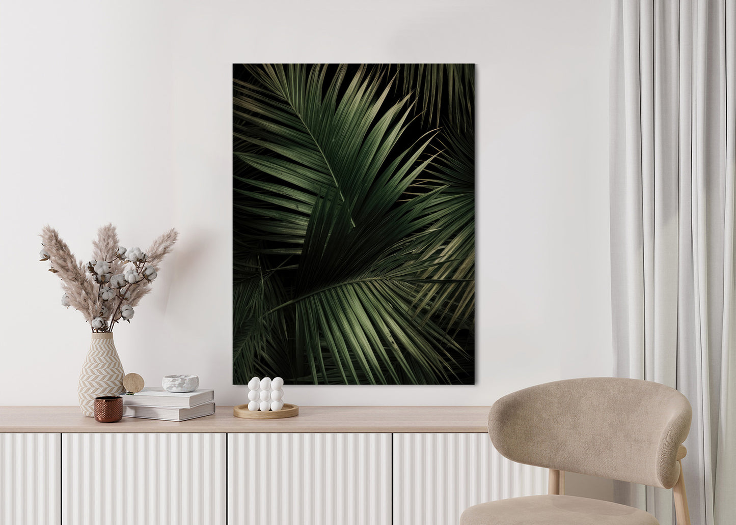 Poster Dunkle Große Palmblätter Rahmen Holz Mit Passepartout Farbe Natürlich