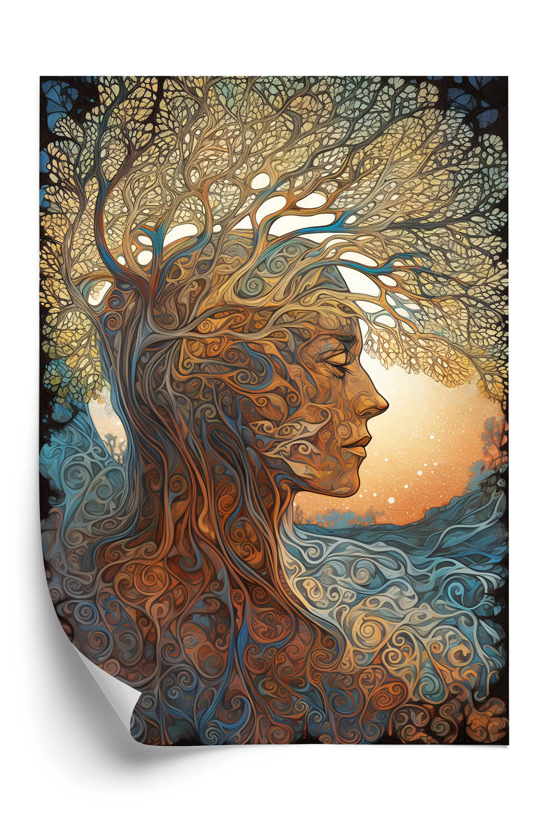 Poster Männerkopf Und Künstlerischer Baum