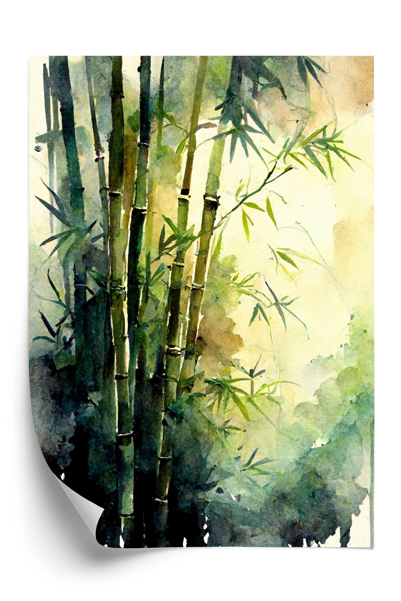 Poster Aquarell Bambuswald Rahmen Holz Mit Passepartout Farbe Natürlich
