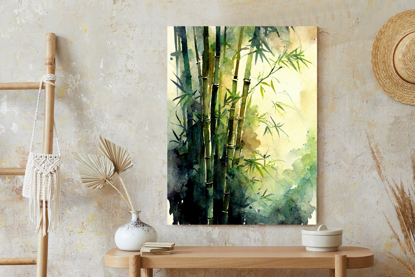 Poster Aquarell Bambuswald Rahmen Holz Mit Passepartout Farbe Natürlich